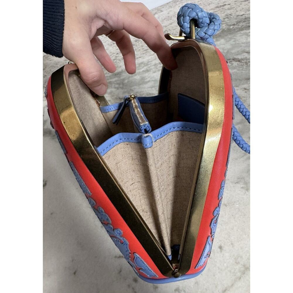 Tory Burch Blue Red Leather Dome Clutch Mini Handbag - Picture 11 of 13